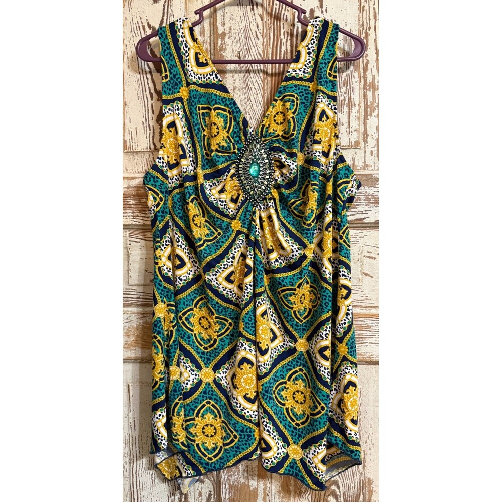 Purple Rain Boho Smocked Embellished Flowy Top - Size 3X - Chest 42 inches